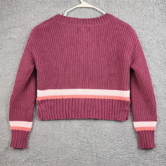 Women's Cropped Boxy Oversized Cardigan Sweater Extra Small Burgundy Y2K Preppy - Picture 2 of 11